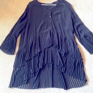 Zara Black Knife Pleat Hi Low Blouse Top XXL